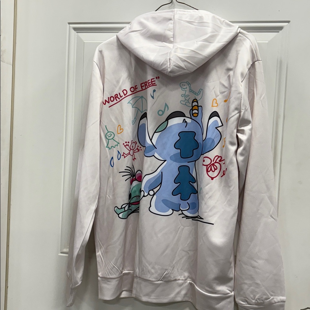 White Hoodie with Blue Cartoon Graphic - Picture 2 of 5